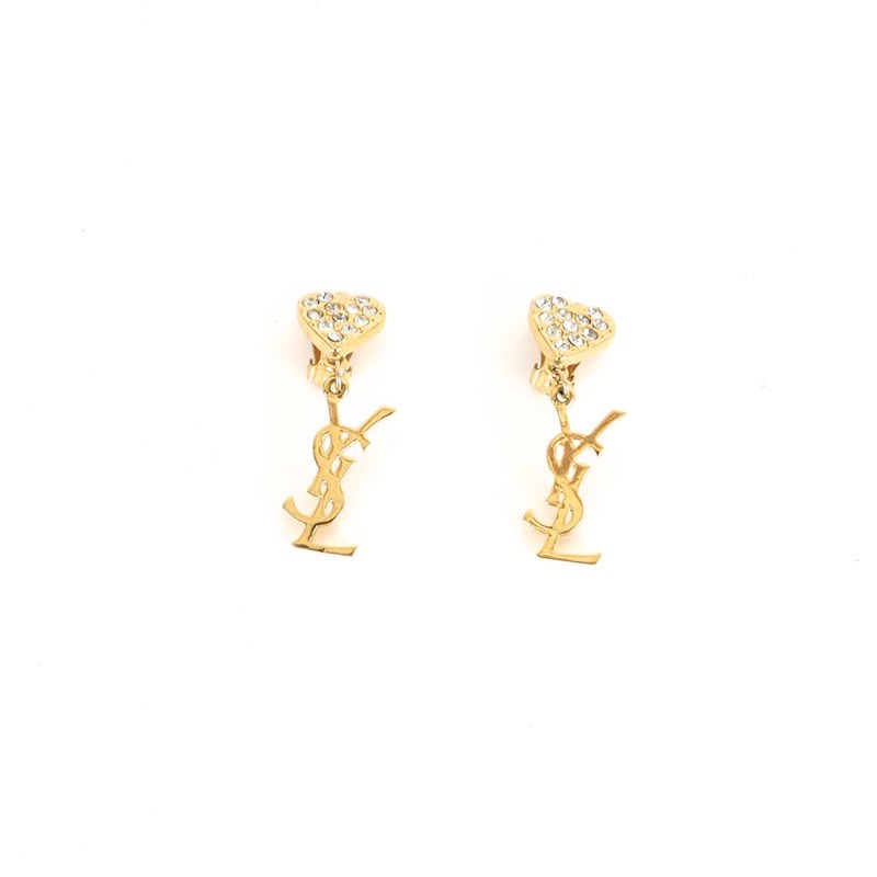 Vintage Yves Saint Laurent Heart Rhinestone Dangle YSL Earrings. Nina Furfur Vintage Boutique