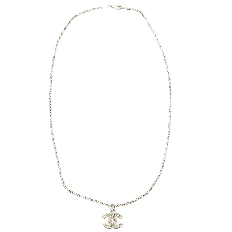 Vintage Chanel Rhinestone CC Logo Simple Chain Necklace - Nina