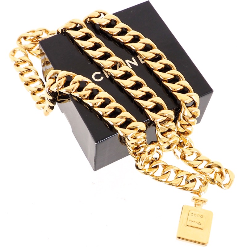 CHANEL Gold Metal Chain Logo Bracelet With Perfume Charms