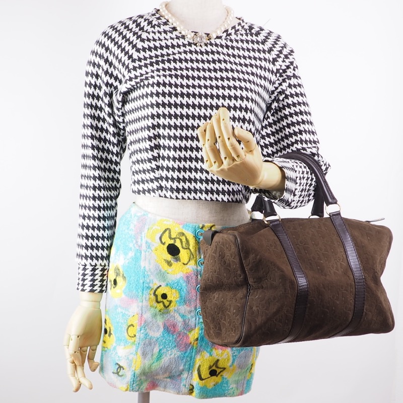 Vintage Christian Dior Brown Suede Trotter Dior Emboss Speedy Large Hand  Bag - Nina Furfur Vintage Boutique