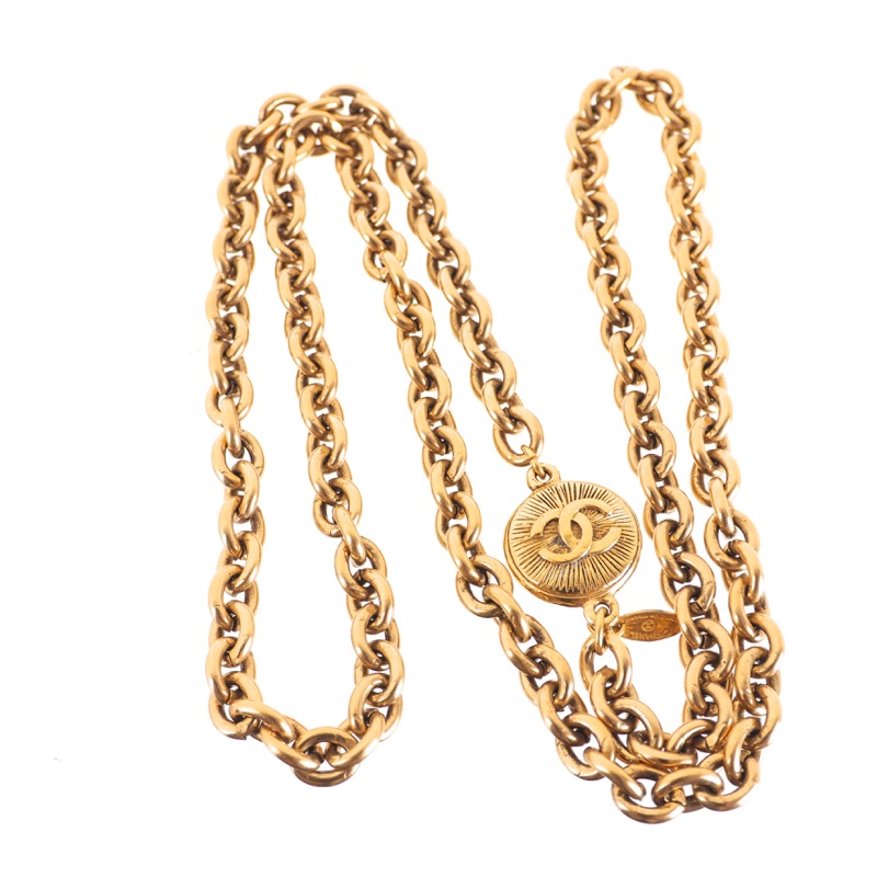 Vintage Chanel Excellent Long Chain Round Logo Necklace - Image 3