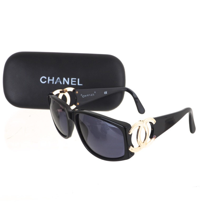 Vintage Chanel Black Gold Large CC Logo Side Shades Sunglasses - Nina  Furfur Vintage Boutique