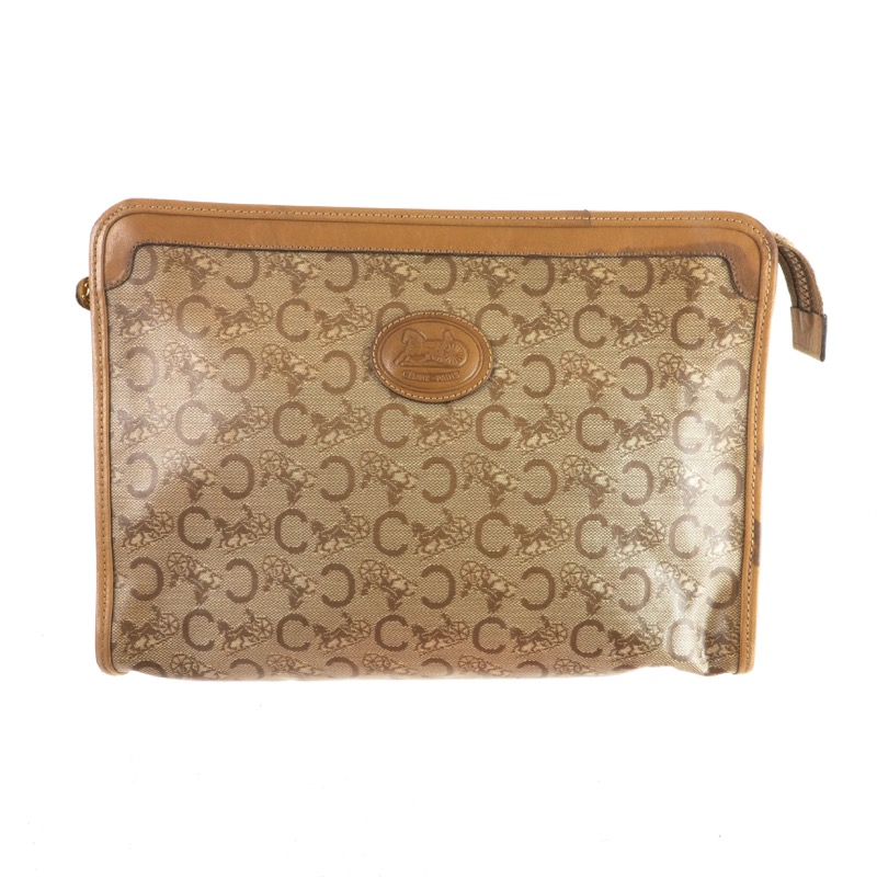 Vintage Celine Horse Carriage Beige Monogram Zipper Clutch Bag Nina Furfur Vintage Boutique