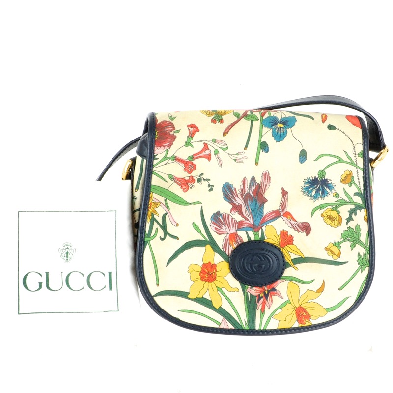 Vintage Gucci 80's Floral Round Flap Rare Shoulder Bag - Nina Furfur Vintage  Boutique