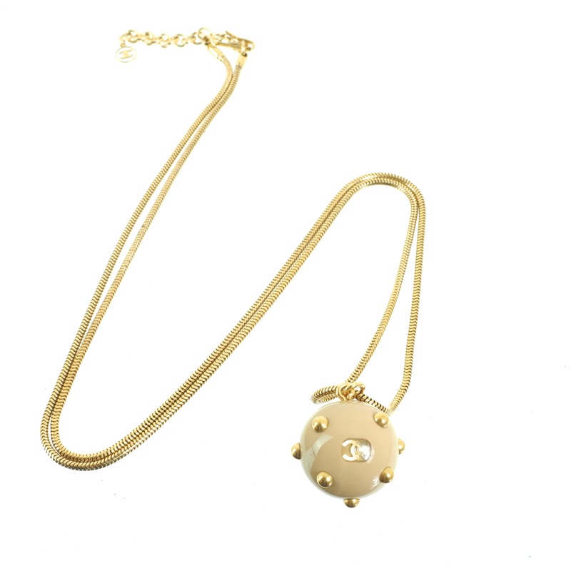 Vintage Chanel Long Gold Chain Round Ball Charm Necklace - Nina