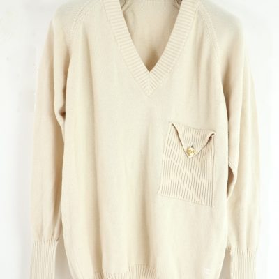 Vintage Chanel V Neck Gold CC Button Cotton Sweater Tops Clothing
