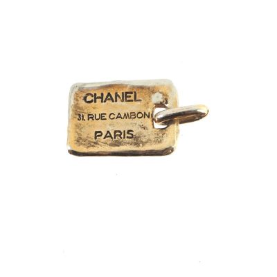 Vintage Chanel 31 Rue Cambon Gold Plate Square Pendant Top Charm