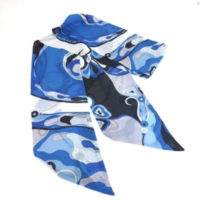 Vintage  Emilio Pucci Blue Cotton Long Tie  Scarf