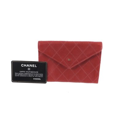 Vintage Chanel Lipstick Red Quilted Envelope Mini Clutch  Wallet