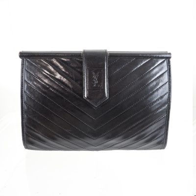 Vintage Yves Saint Laurent YSL Chevron Leather Black Clutch Bag
