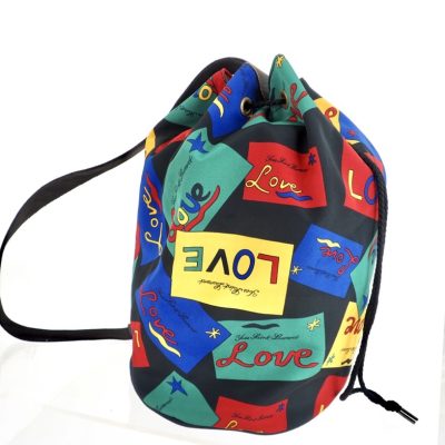 Vintage Yves Saint Laurent YSL Single Sling Multicolor Canvas Shoulder Drawstring Bucket Bag Backpack
