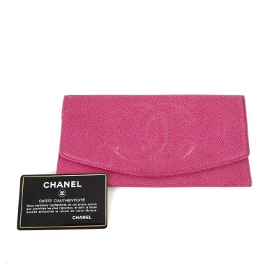Vintage Chanel Hot Pink Caviar Large Logo Long Case Wallet