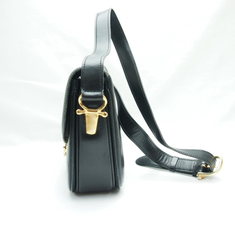 Vintage Celine Black Leather Logo Buckle Flap Shoulder Bag Handbag ...  