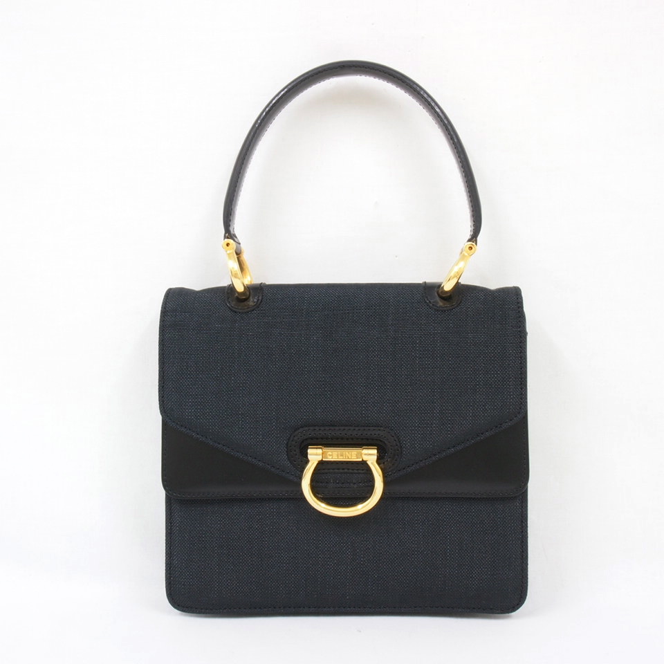 Vintage Celine Double Flap Black Leather Woven Canvas Handbag Mint ...  