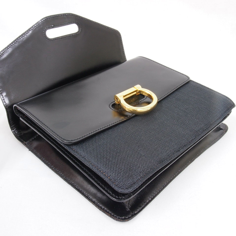 Vintage CELINE Double Flap Black Leather Woven Canvas Handbag Mint Condition | eBay