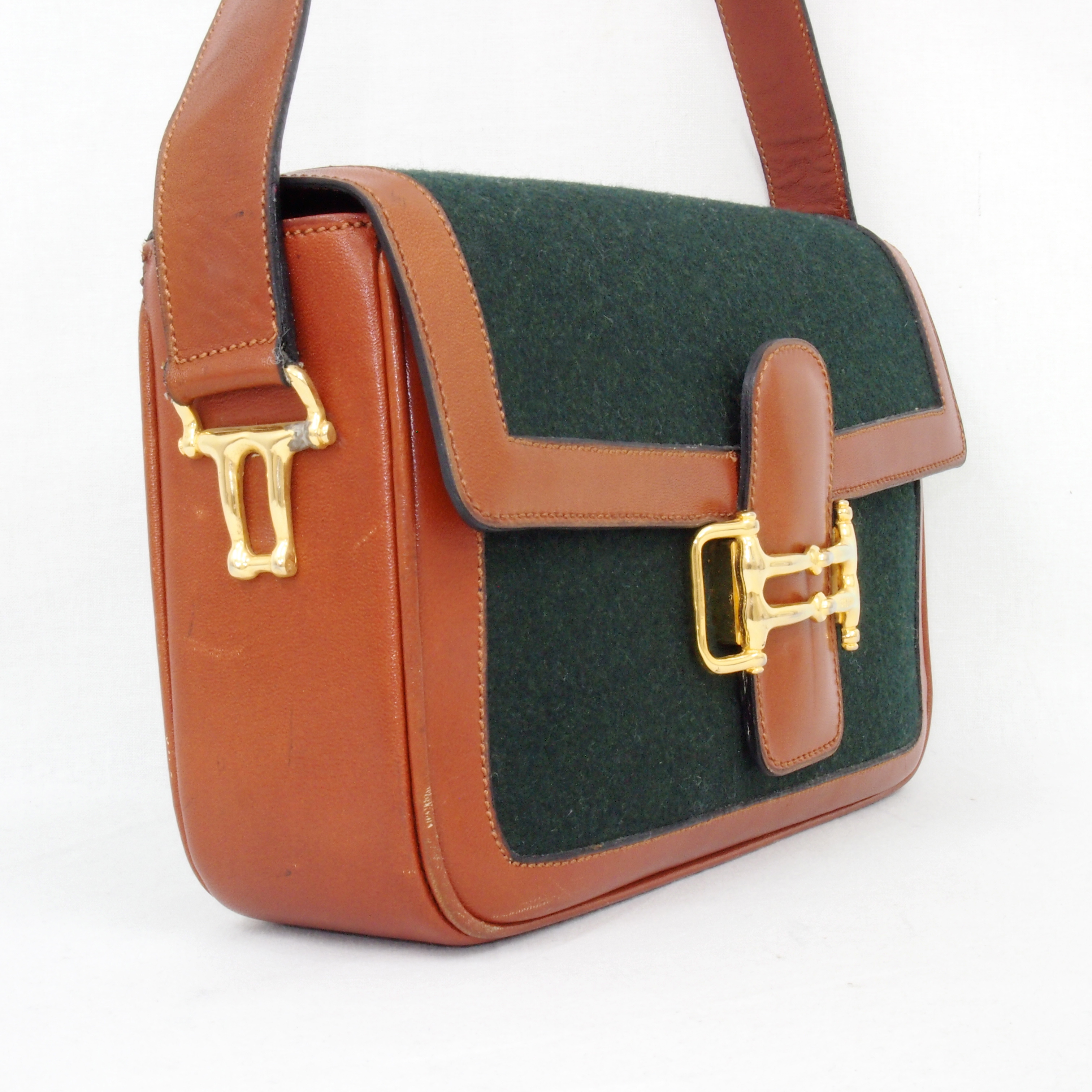 Vintage Celine Green Bag Horse Bit Buckle Bi Color Shoulder Handbag | eBay