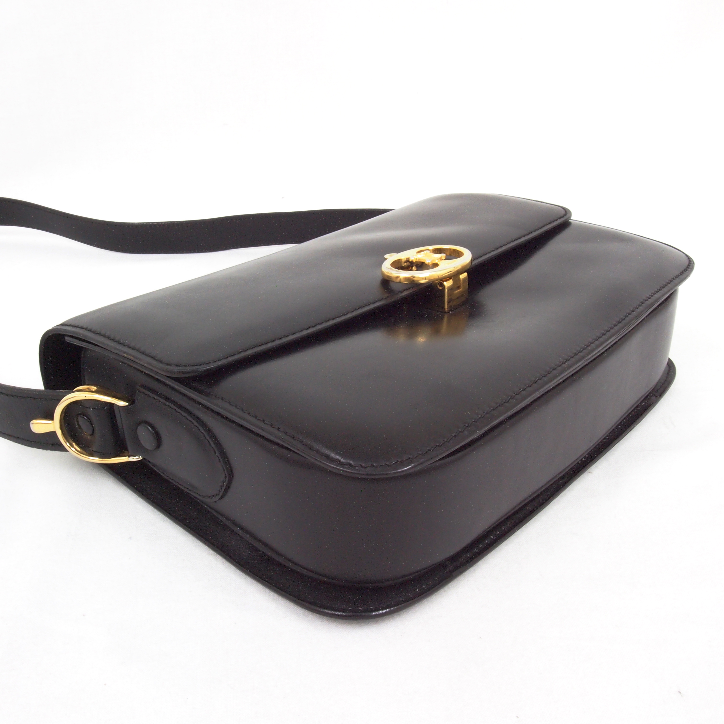 Vintage Celine Black Leather Logo Buckle Flap Shoulder Bag Handbag | eBay