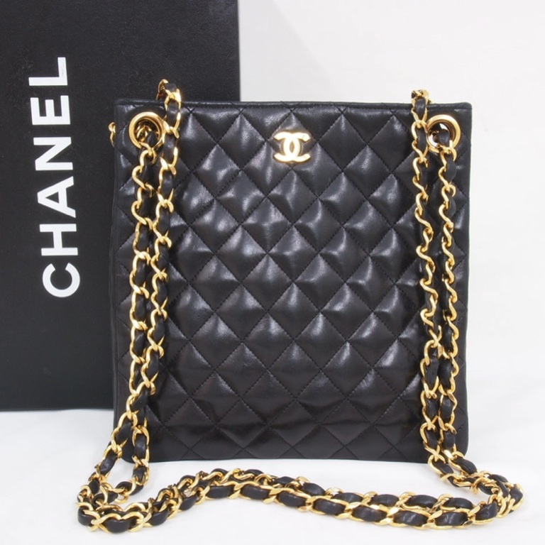 Vintage CHANEL Quilted Chain Tote Bag Shoulder Handbag Extra Long Chain Auth. | eBay