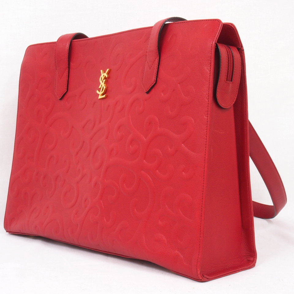 Vintage YSL Tote Bag with Arabesque Emboss in Super RARE Red ...  