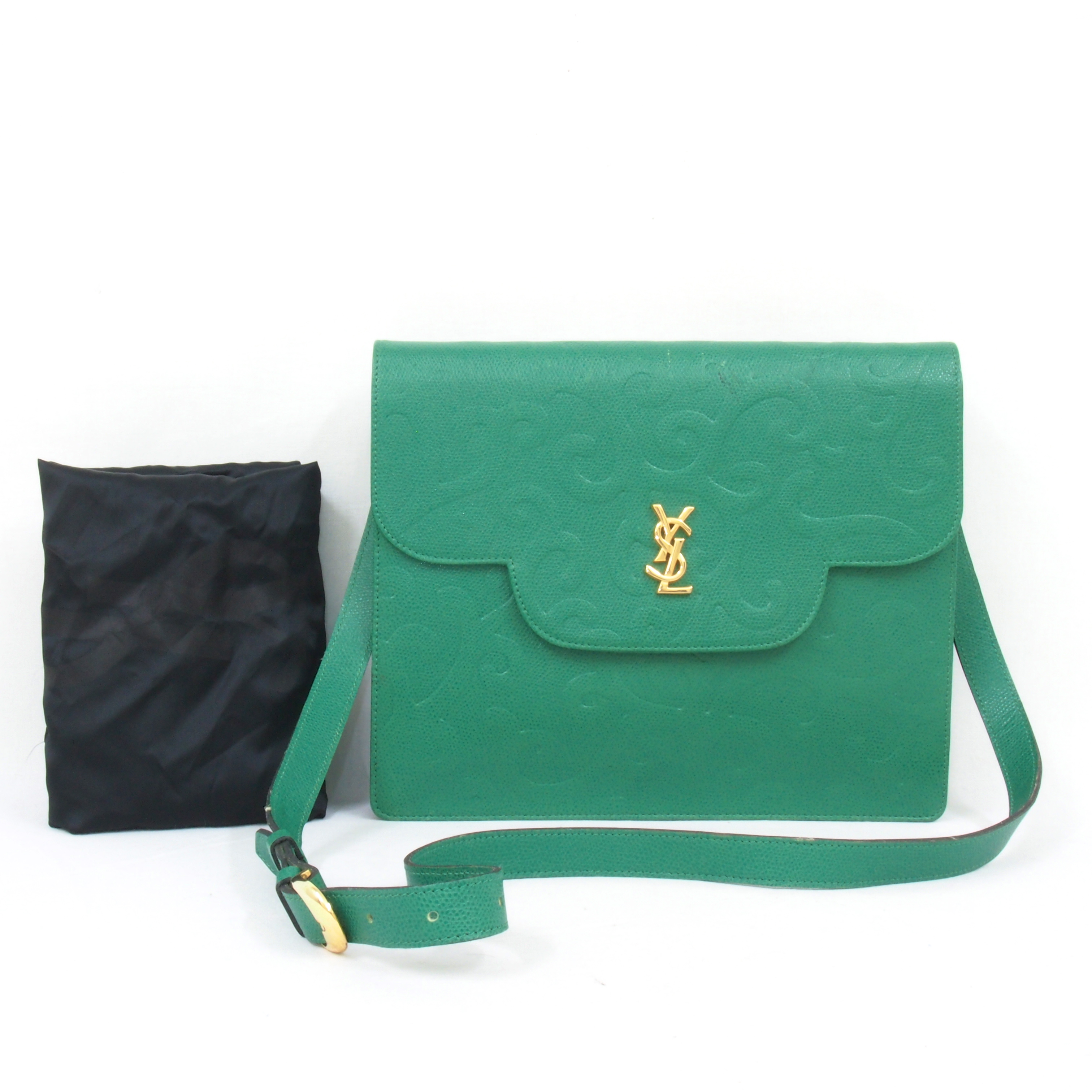 Vintage YSL Green Shouler Bag with Arabesque Emboss in super rare ...  