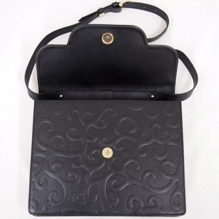 ysl black leather arabesque handbag  