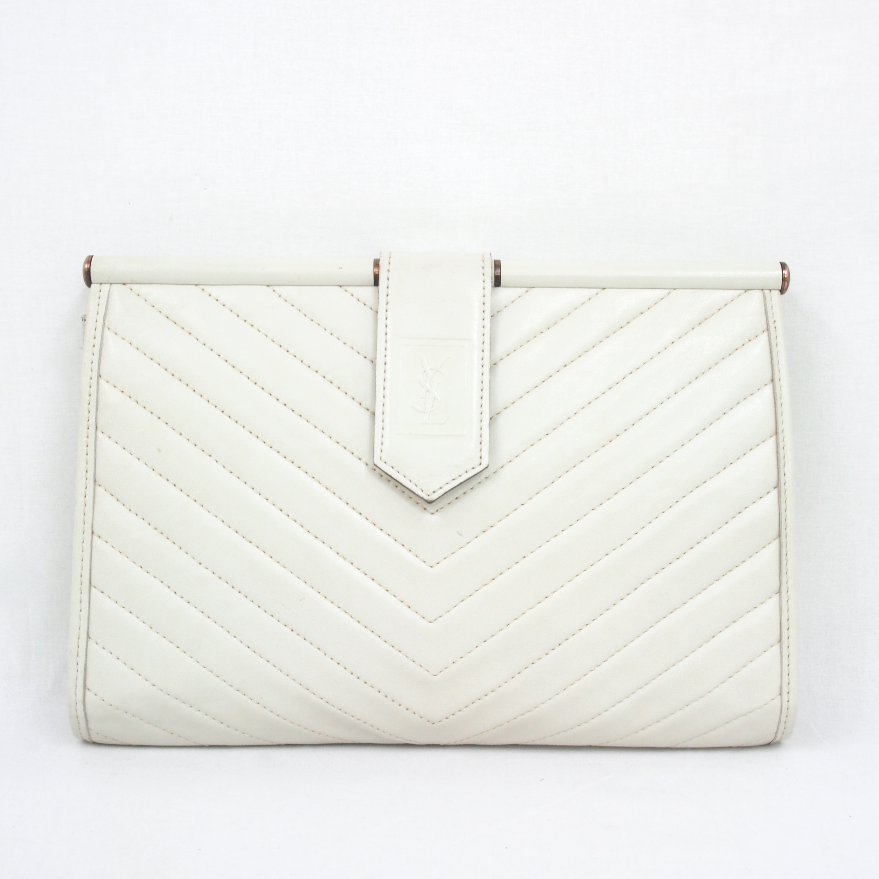 Vintage Yves Saint Laurent YSL Chevron Clutch Bag Purse White ...  