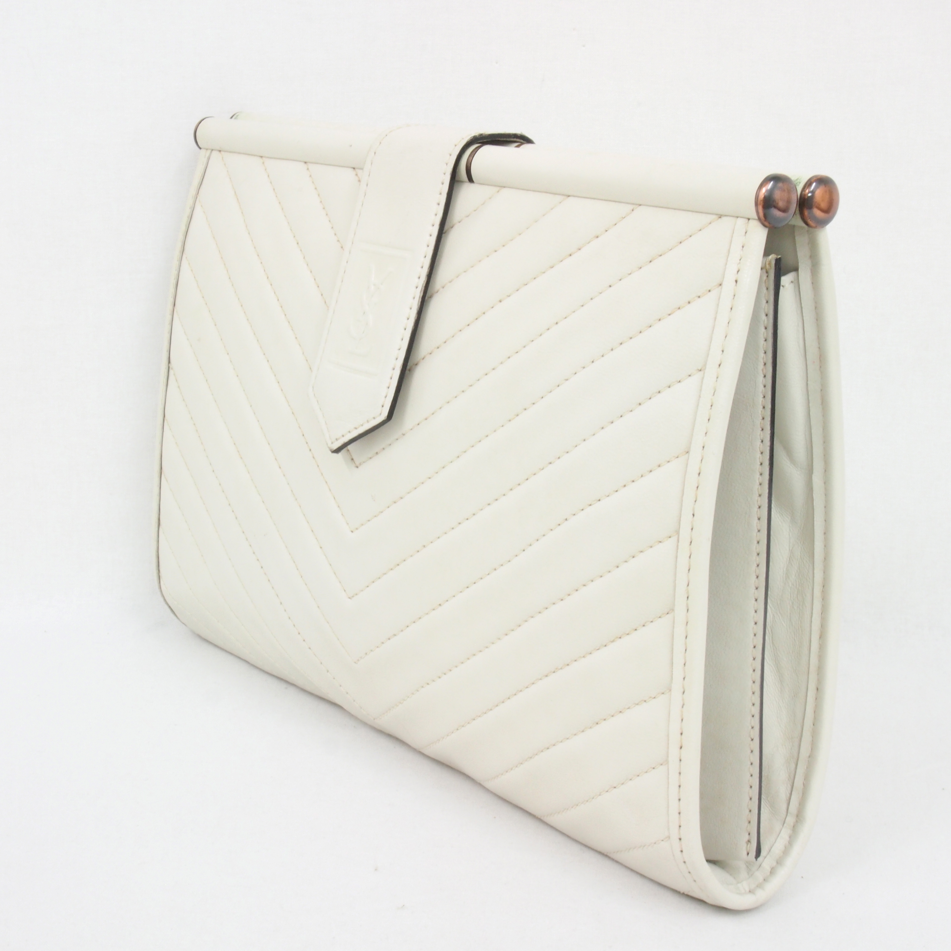 Vintage Yves Saint Laurent YSL Chevron Clutch Bag Purse White ...  