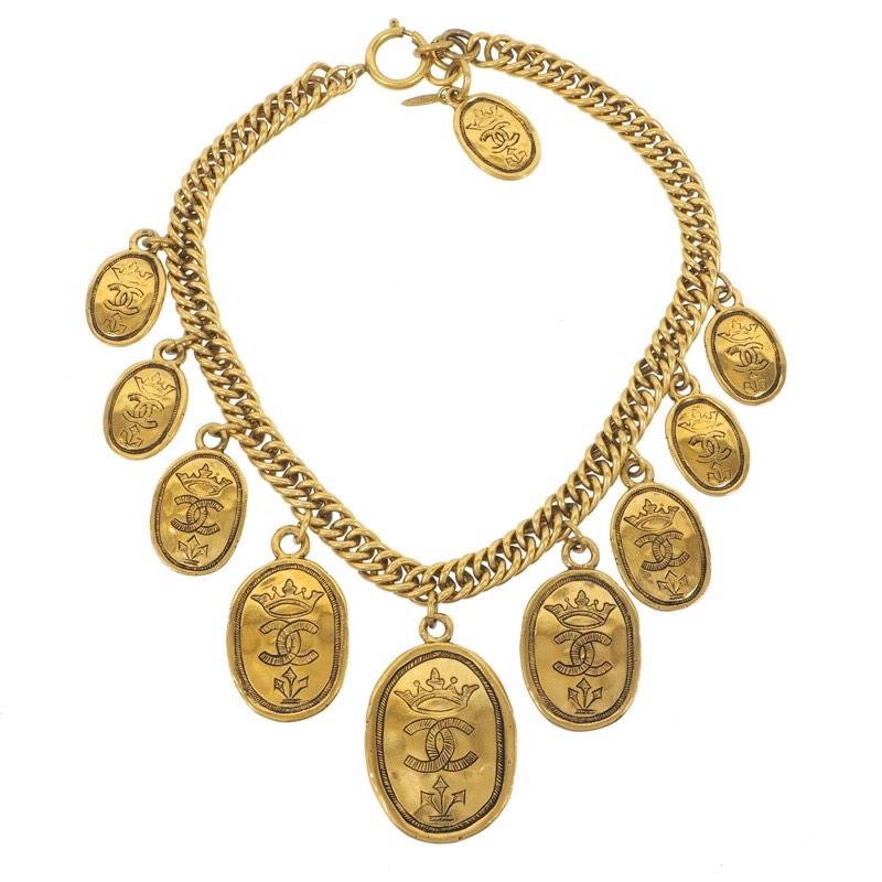 Vintage Chanel Massive Medallion Huge Coin Chain Choker Necklace