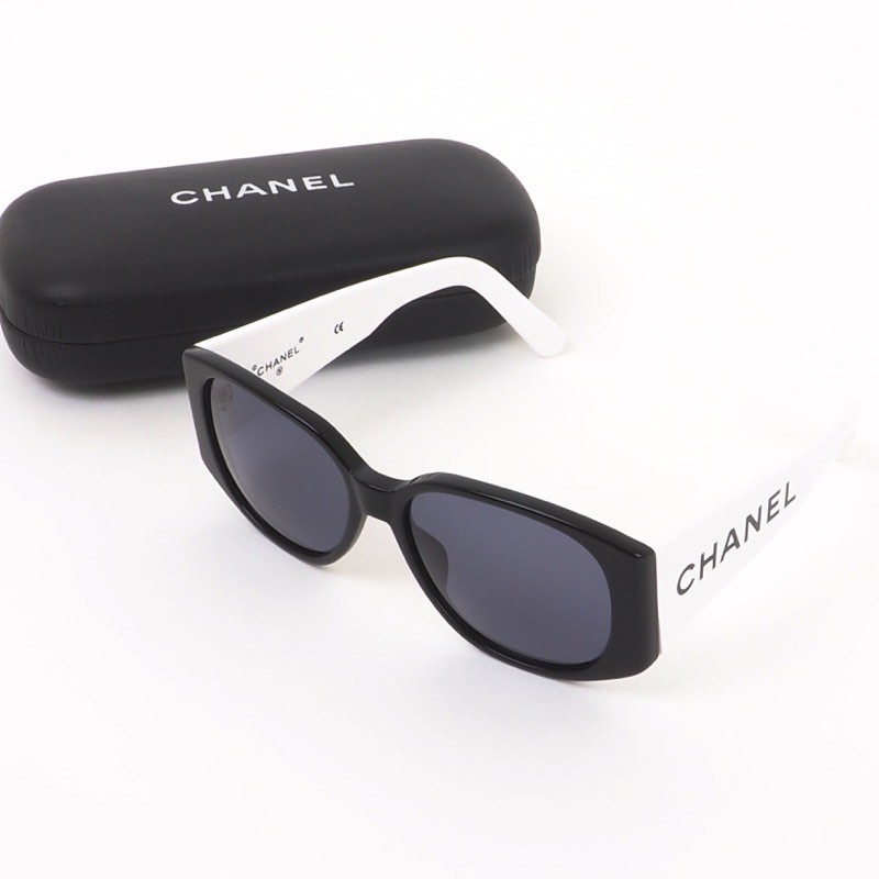 Vintage Chanel Temple Logo Black and White Sunglasses - Nina Furfur ...