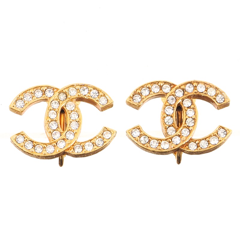 Chanel stud earrings CC rhinestone silver Authentic vintage Chanel   Vintage Five