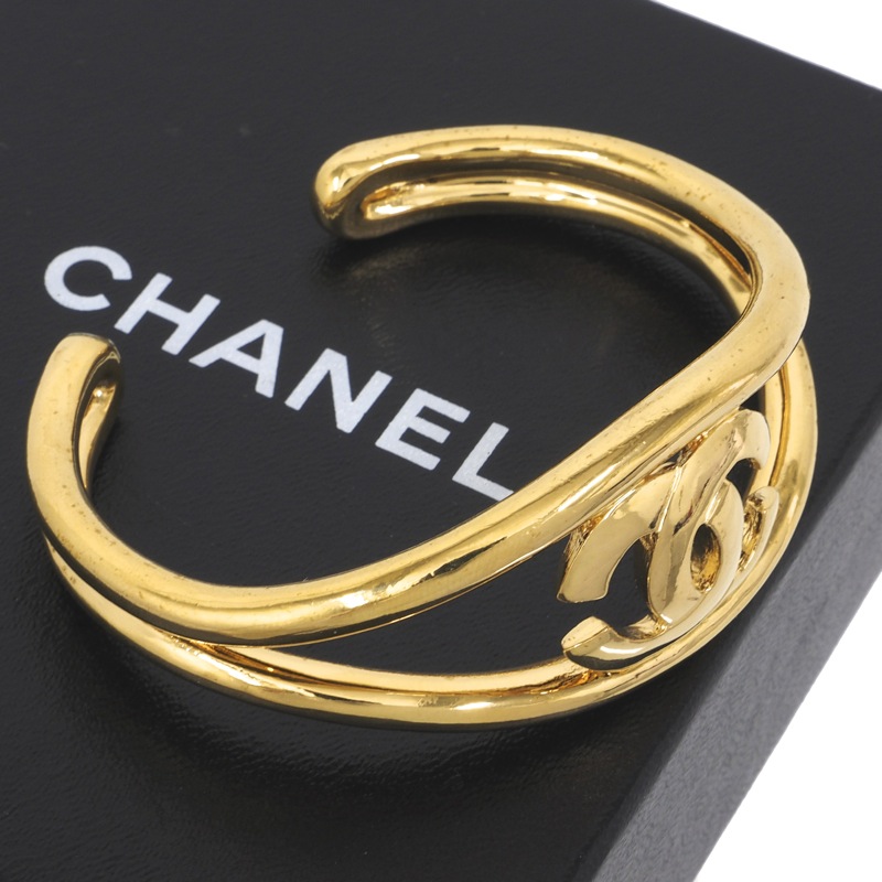 Vintage Chanel Gold Plated Hard Bangle Logo Bracelet - Nina Furfur ...