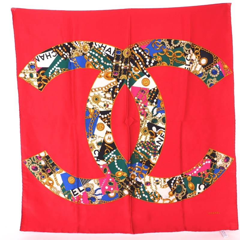 CHANEL SCARF WRAP CHANEL CC LOGO VINTAGE SILK RED WHITE MADE IN ITALY  AUTHENTIC