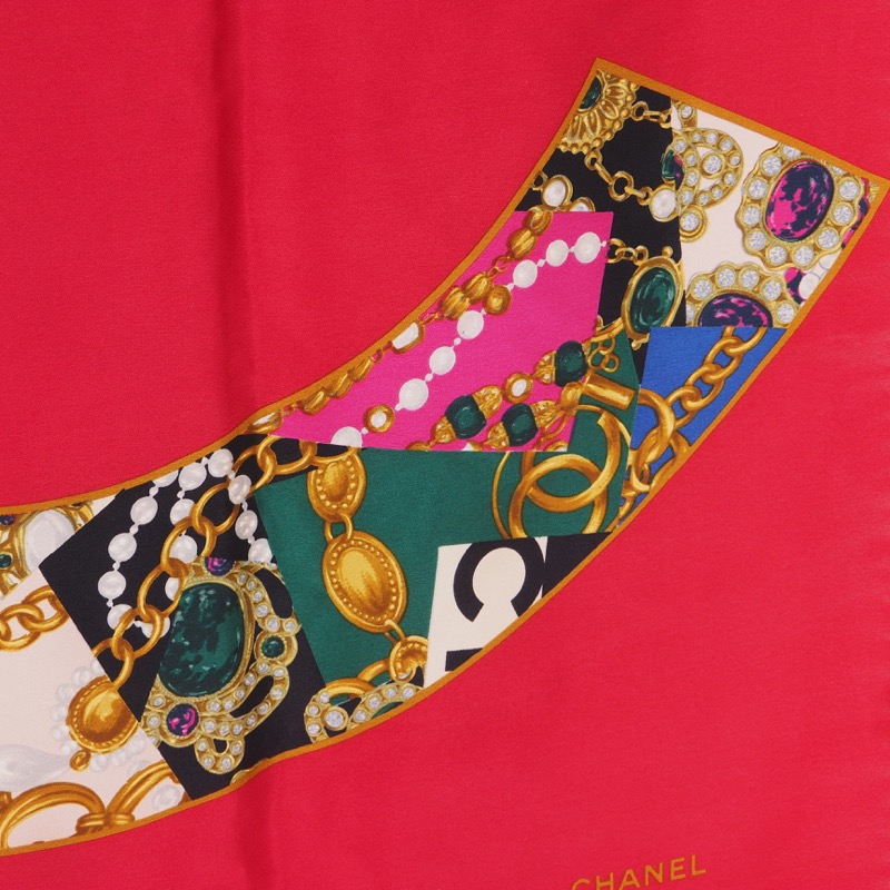 Vintage Chanel Huge CC Logo Bijoux Print Red Silk Scarf - Nina Furfur  Vintage Boutique
