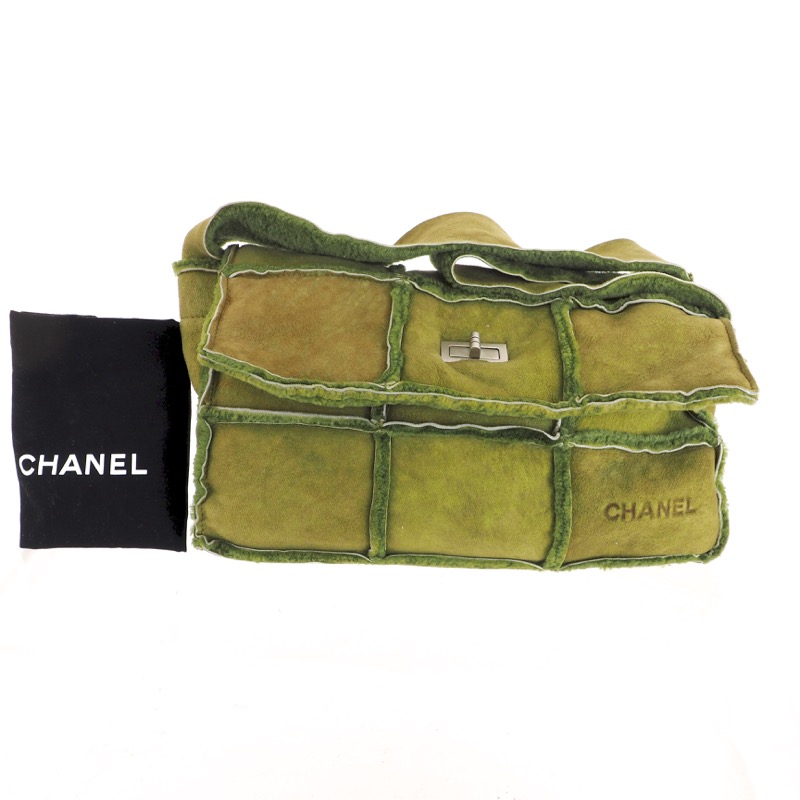 Vintage Chanel Matcha Green Mouton Turnlock Block Shoulder Bag
