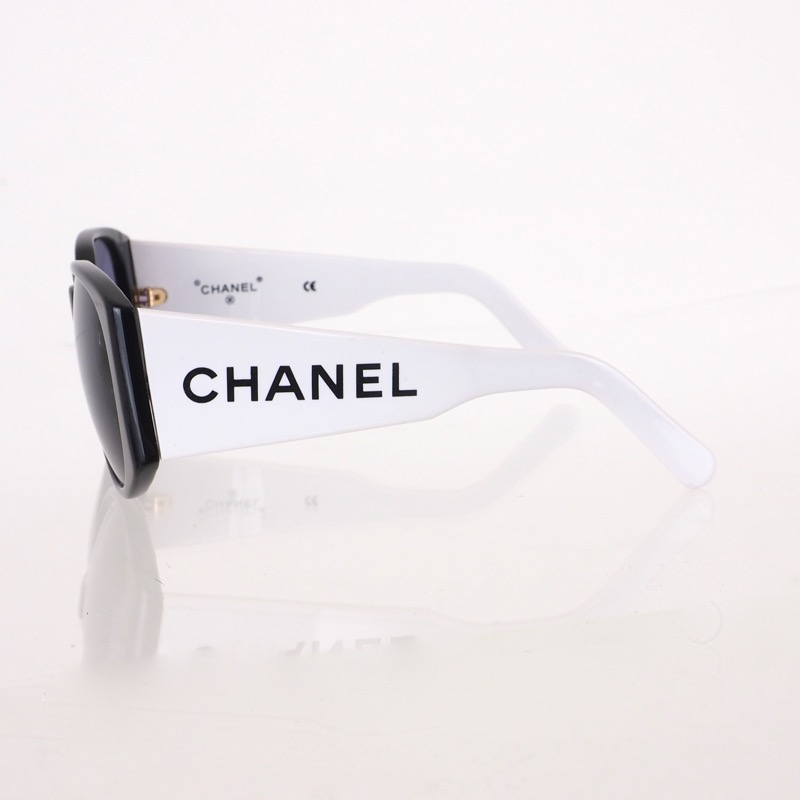 Vintage Chanel Bi Color Extra Wide Temple White Black Sunglasses