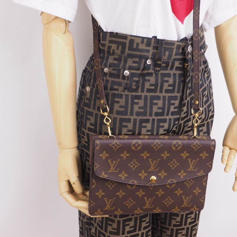 Louis Vuitton Double Rabat Shoulder Bag Monogram Brown M51815 Free