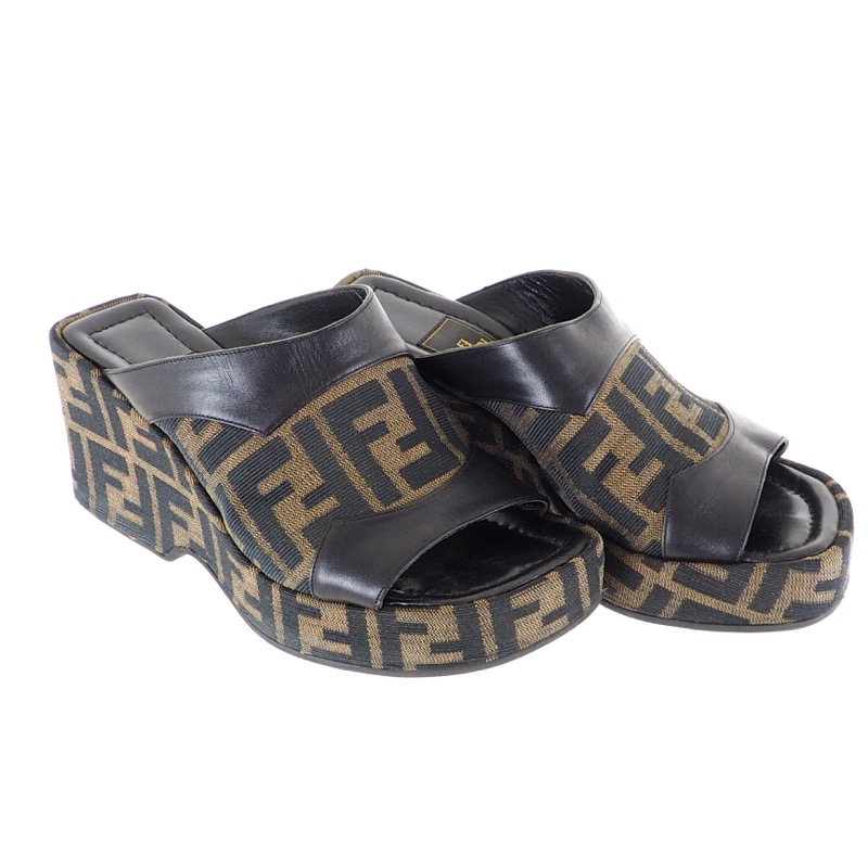 Vintage Fendi Zucca Wedge Sandals Shoes 