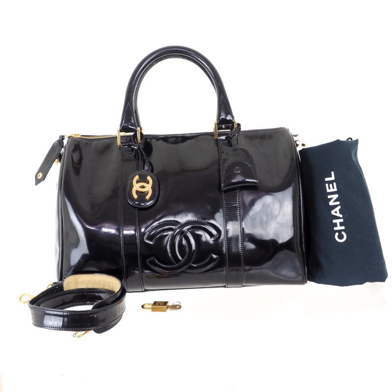 Vintage Chanel M Patent Leather Speedy Full Set Hand Bag - Nina Furfur  Vintage Boutique