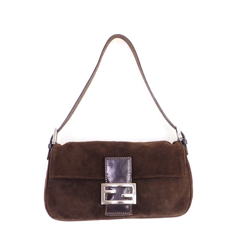 Vintage Fendi Brown Suede Leather Mamma Baguette Hand Bag - Nina Furfur ...