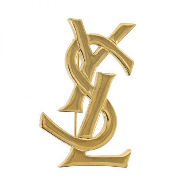 Vintage Yves Saint Laurent New YSL Gold Large Logo Brooch - Nina Furfur ...