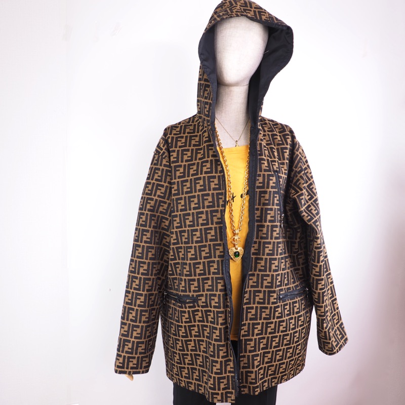 Vintage Fendi Zucca Reversible Hooded Large Unisex Coat Jacket - Nina ...