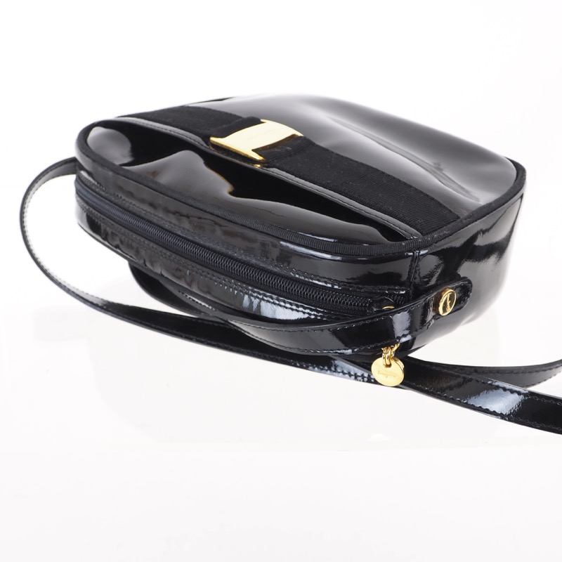 Vintage Salvatore Ferragamo Vara Patent Leather Black Gold Shoulder Bag ...