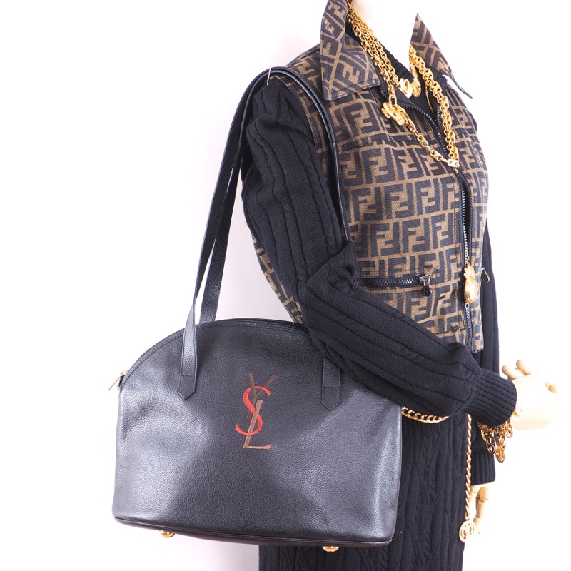 Vintage Yves Saint Laurent YSL Simple Embroidery Leather Shoulder Bag ...