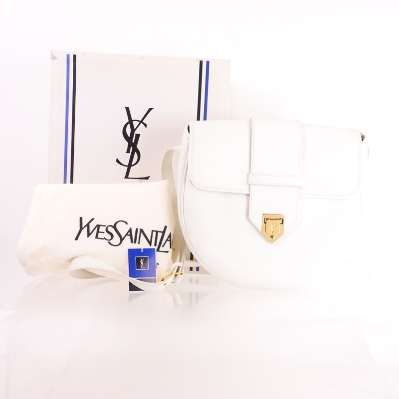 Vintage Yves Saint Laurent Large White Round Leather YSL Shoulder