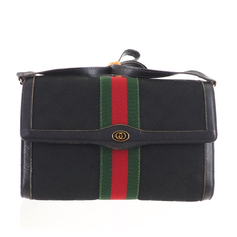 Vintage Gucci Black GG Excellent Strap Clutch Shoulder Bag - Nina