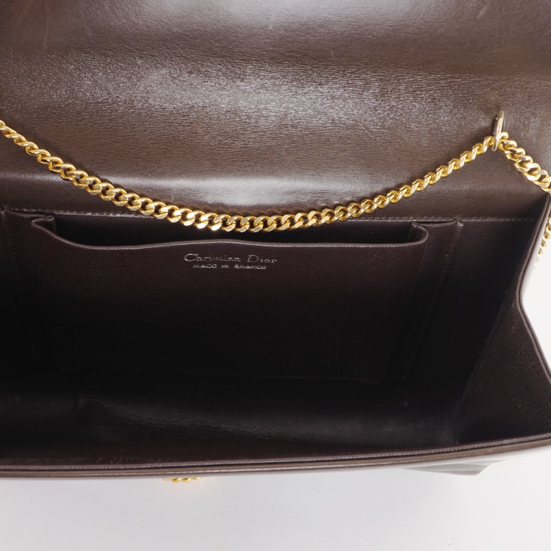 Vintage Christian Dior Brown Leather Gold Chain Square Shoulder Bag ...