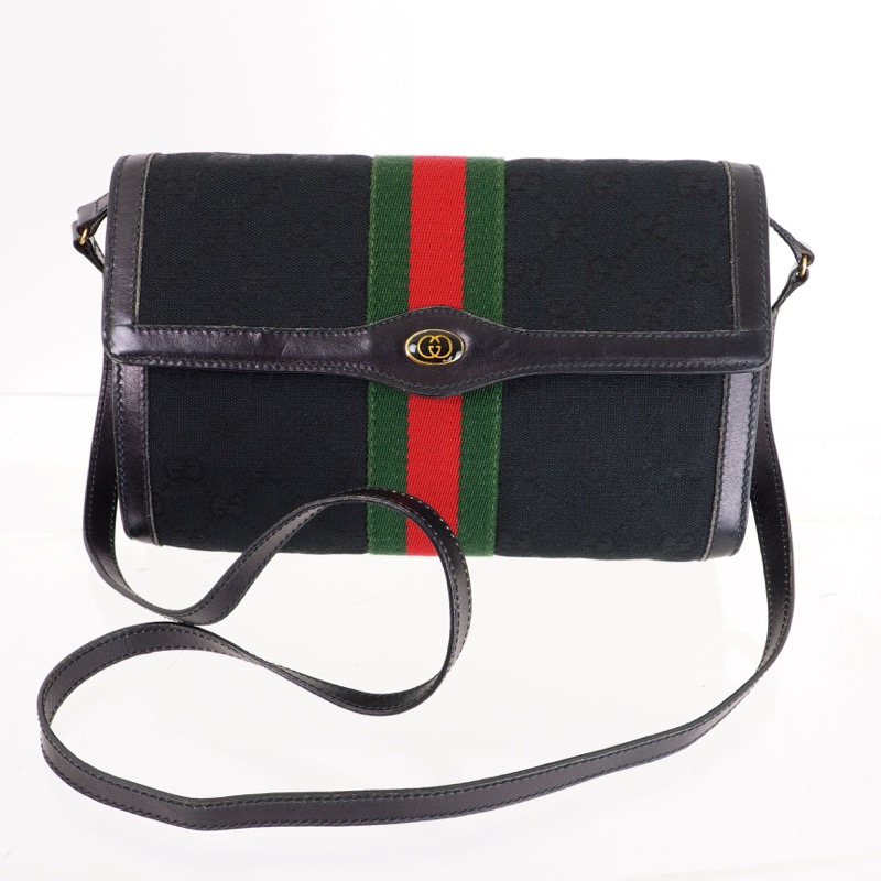 Vintage Gucci Black GG Excellent Strap Clutch Shoulder Bag - Nina