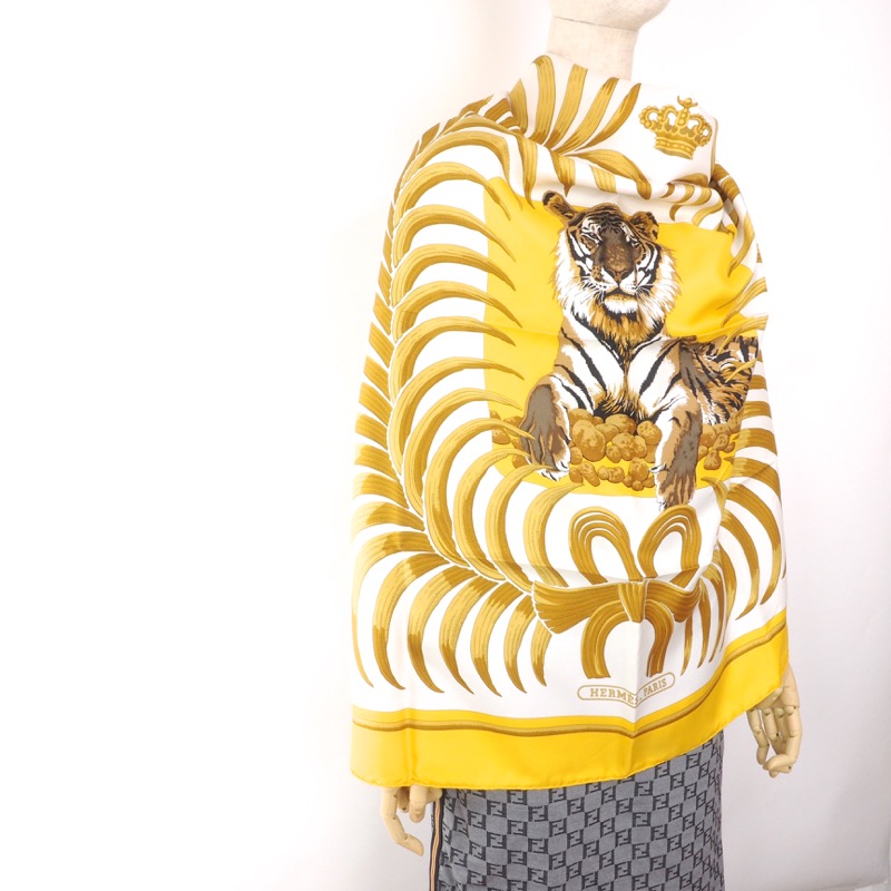 Vintage Hermes Tiger Yellow Gold Rare 90cm Large Silk Scarf - Nina ...