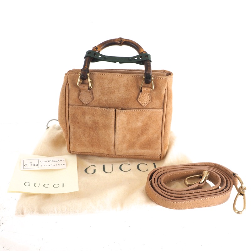 GUCCI Bamboo handle Suede Handbag Navy Vintage Old gucci t34mmp –  VintageShop solo