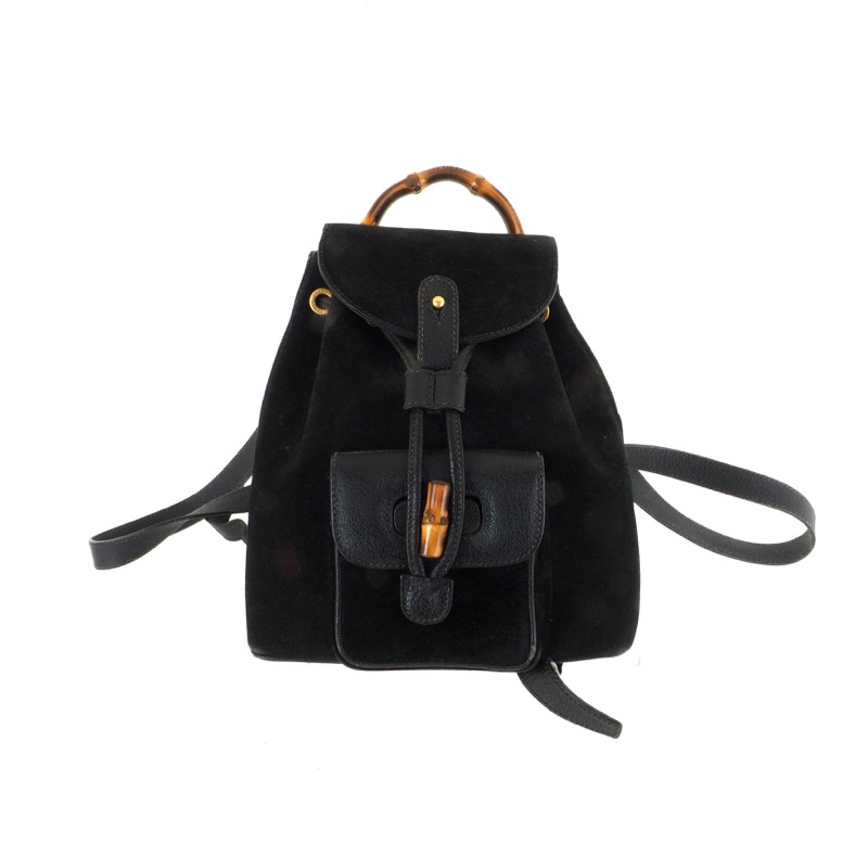 Gucci Leather Drawstring Bamboo Mini Black Suede Backpack – MISLUX